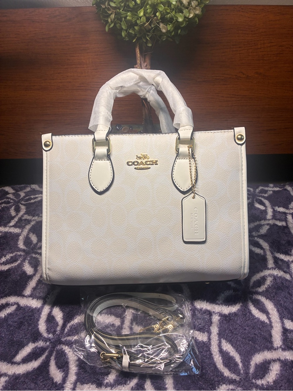 Coach White Leather Satchel with Gold Hardware